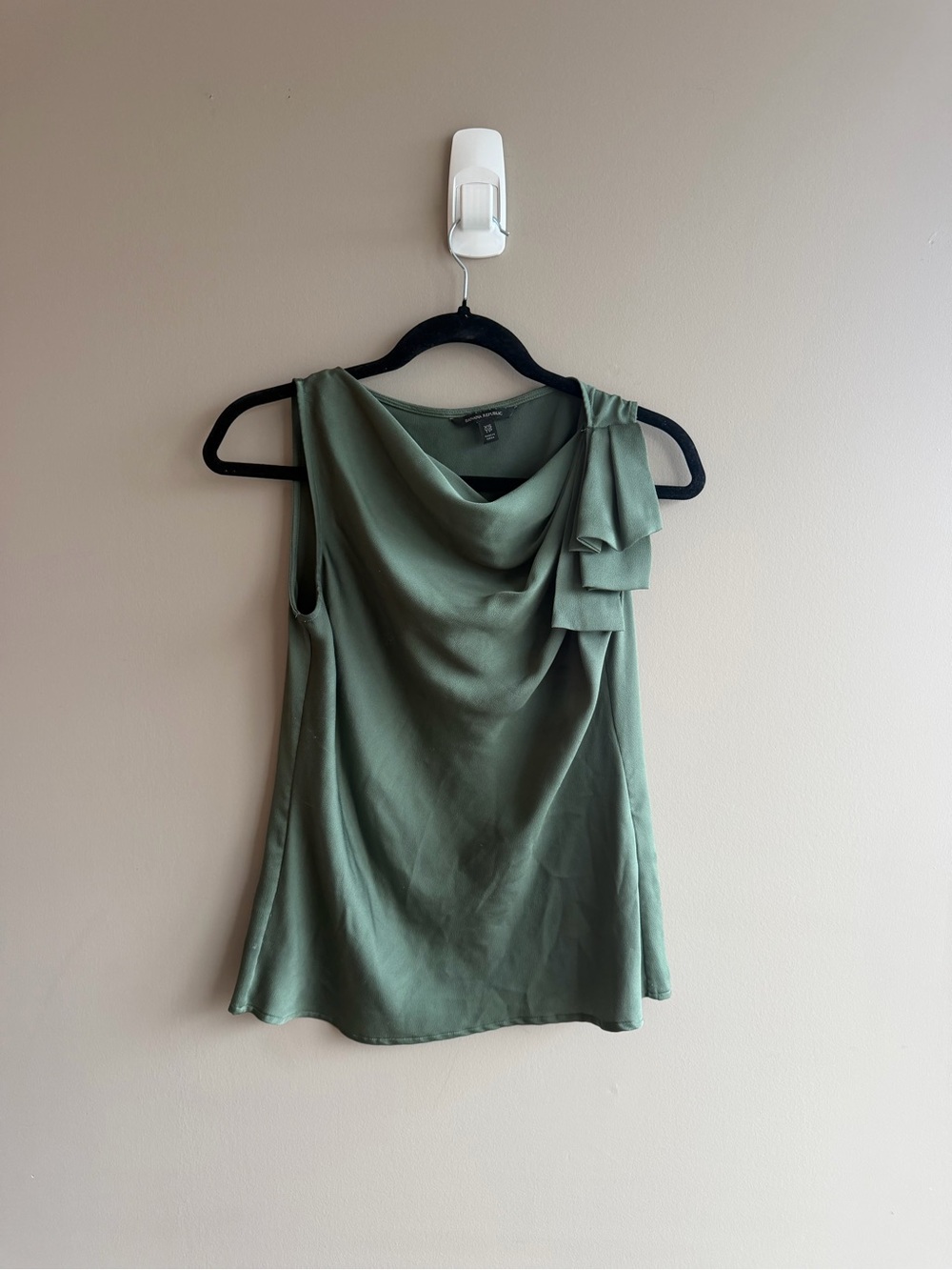 Green Draped Neck Blouse with Shoulder Detail